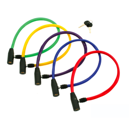 Candado cable llave 5x 580mm colores surtidos