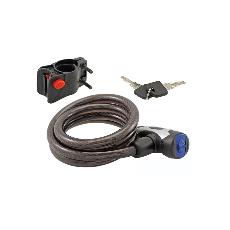 Candado espiral llave plana 12x800mm, c/soporte ,