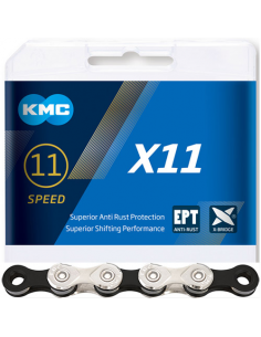 Cadena kmc x11 plata negra 18p index 11v
