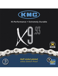 Cadena kmc x9 114 eslabones 9v cromada/gris