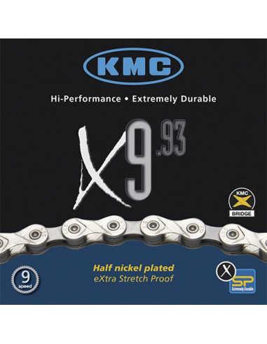 Cadena kmc x9 114 eslabones 9v cromada/gris