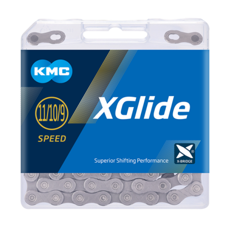 Cadena kmc xglide cues gris  118p 9-10-11v plata