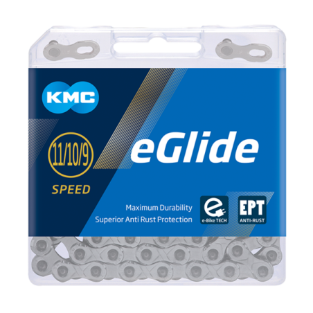 Cadena kmc e-glide cues gris ept 118p 9-10-11v plata